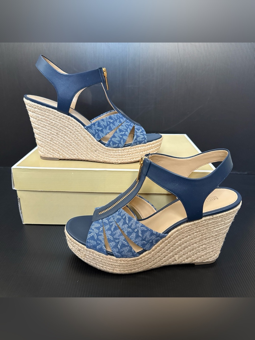 Michael Kors Blue Espadrille Wedge Sandals